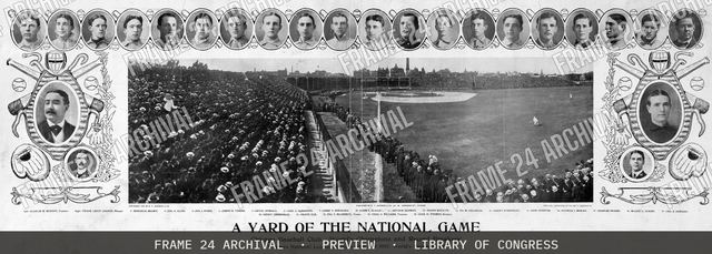 A yard of the national game, Chicago baseball club, World's Champions and record breakers, winners National League pennant 1906 and 1907, World's pennant, vintage black and white photograph
