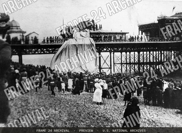 Airship Felled by German Submarine, vintage black and white photograph