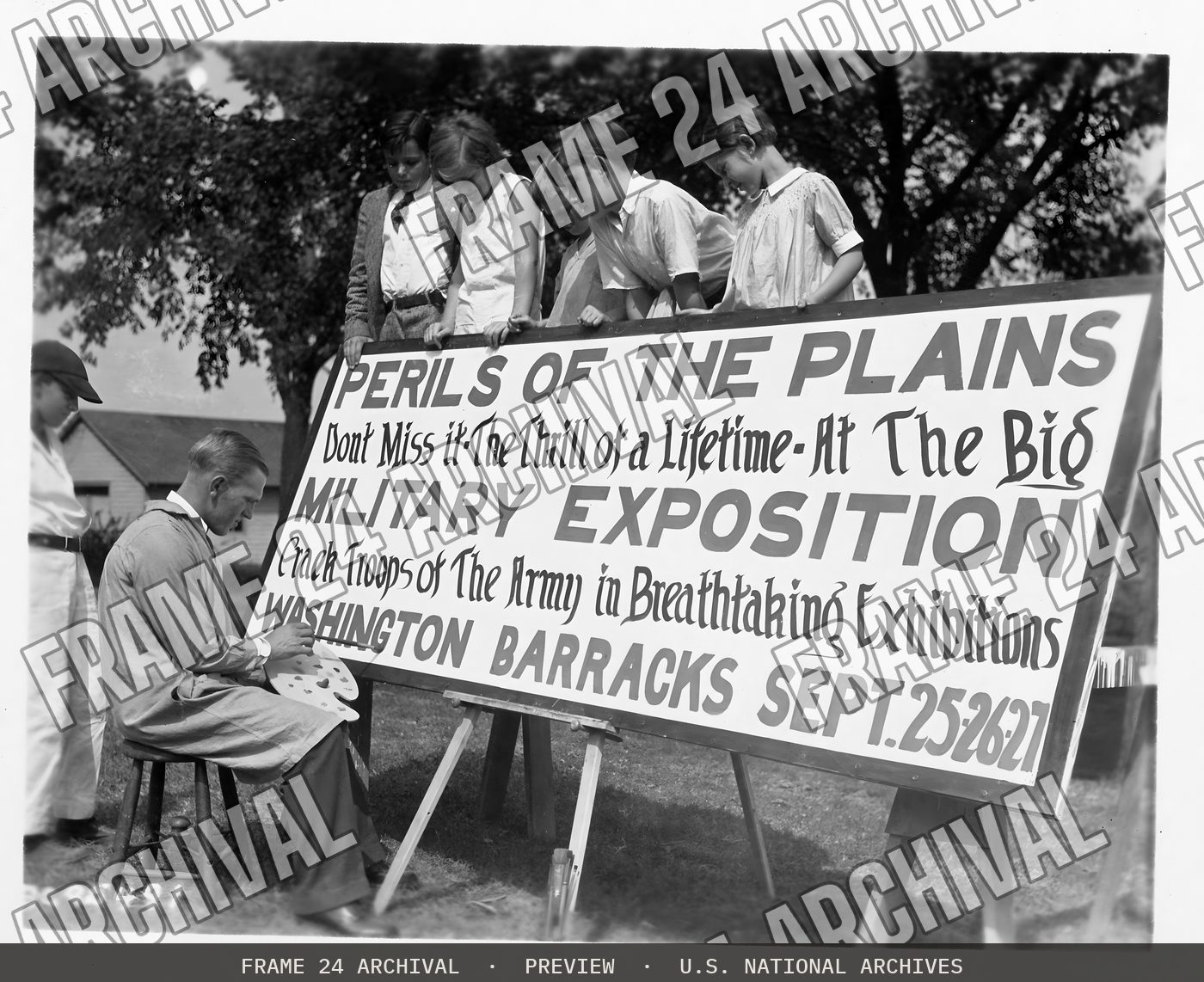 Army Carnival, Washington Barracks, DC (1930), restored vintage black and white photograph