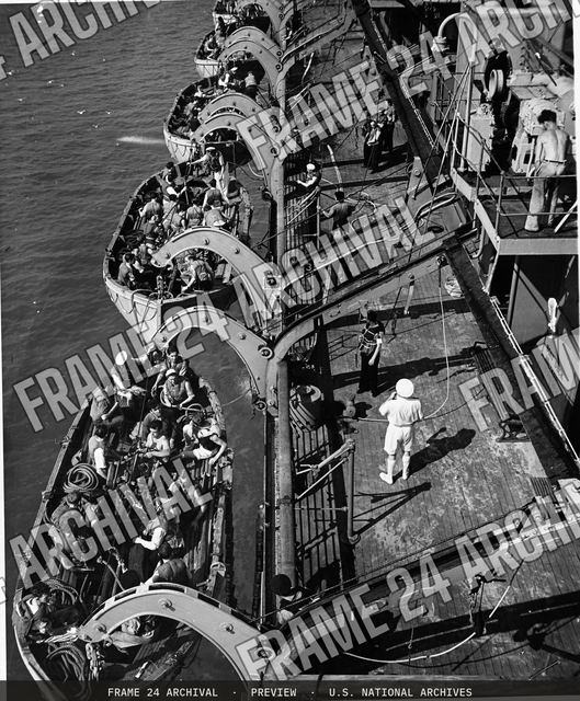 Boat Drill Before Sailing, vintage black and white photograph