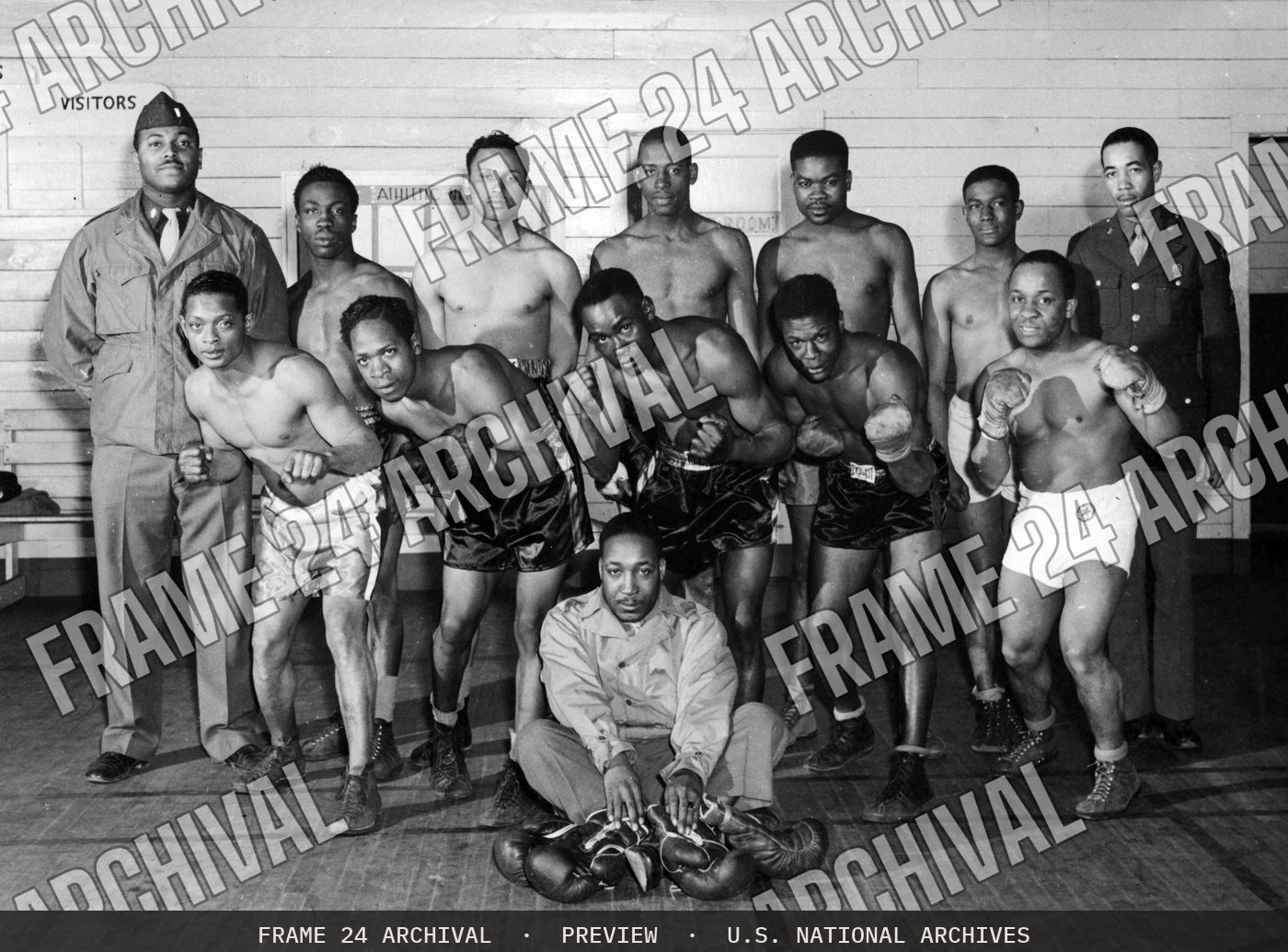 Boxing Team, Norfolk Army Base (1945), restored vintage black and white photograph