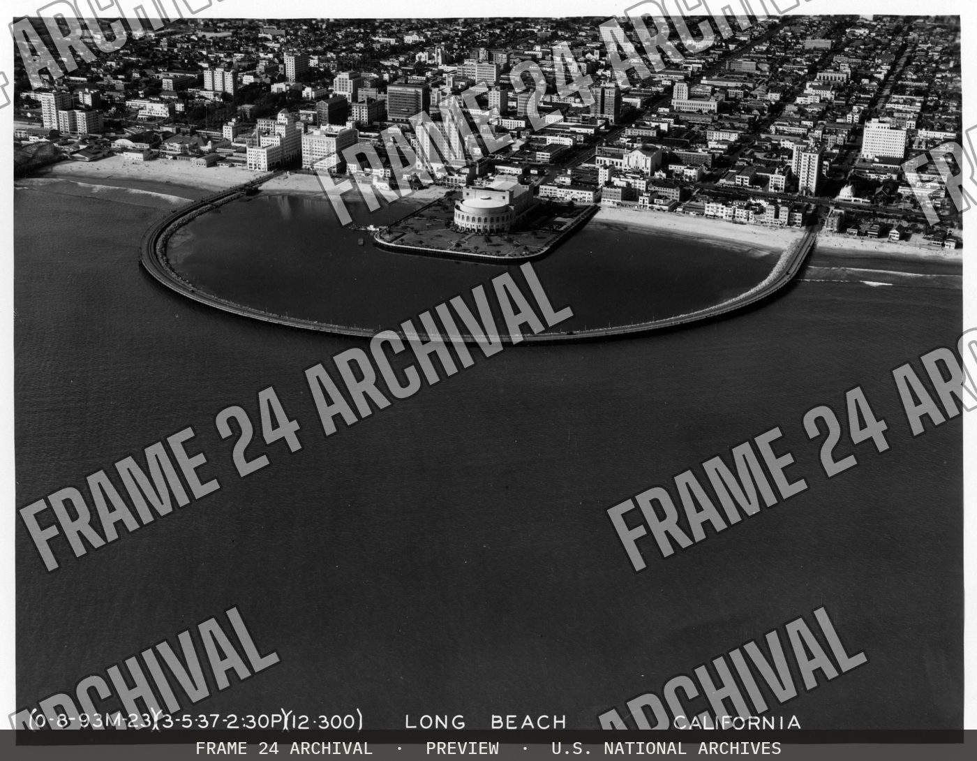 California - Long Beach, restored vintage black and white photograph