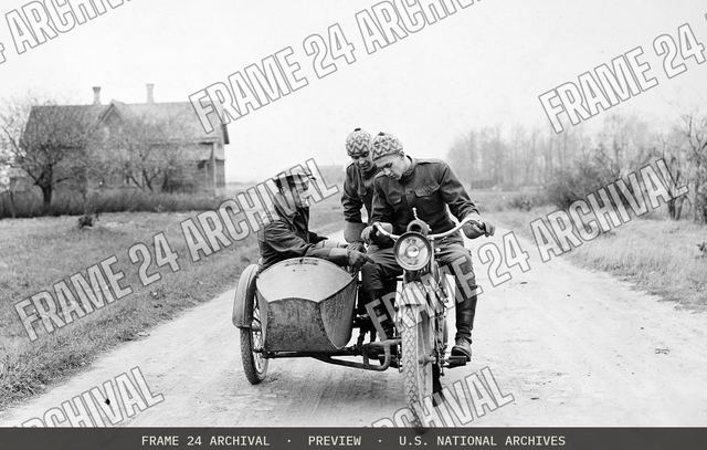 Colleges and Universities - Harley Davidson School for Motorcycle Mechanics - Instruction on the operation of a motorcycle at school for motorcycle mechanics, vintage black and white photograph