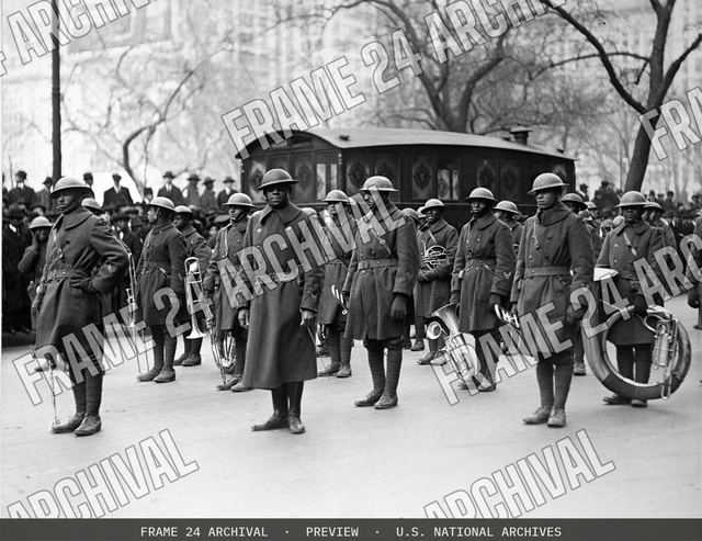 Colored Troops - Lieutenant Jimmie Europe and his Famous Jazz Band of the 369th Colored Infantry, formerly the 15th NY regulars, vintage black and white photograph