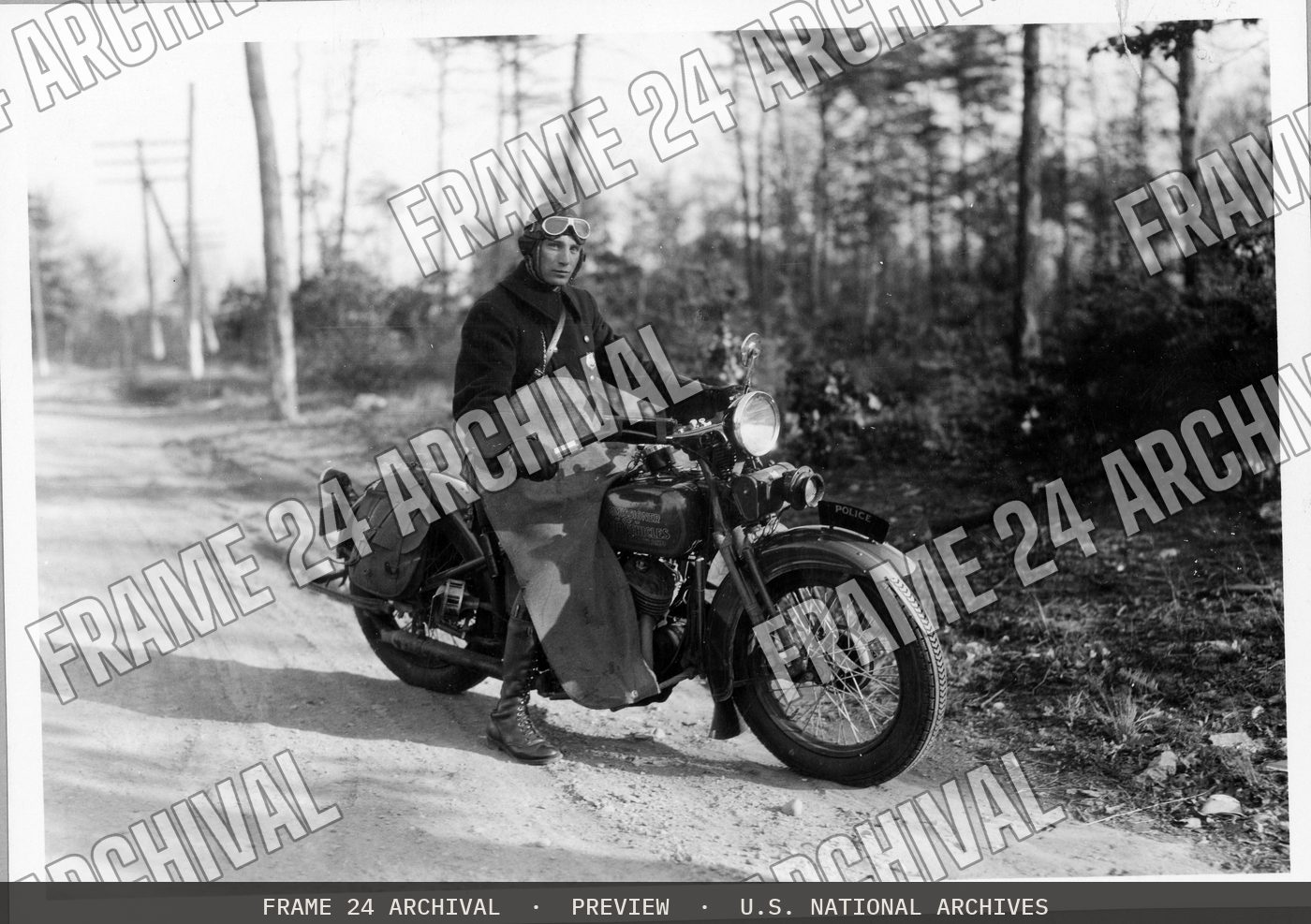 District Motorcycle Policeman, restored vintage black and white photograph