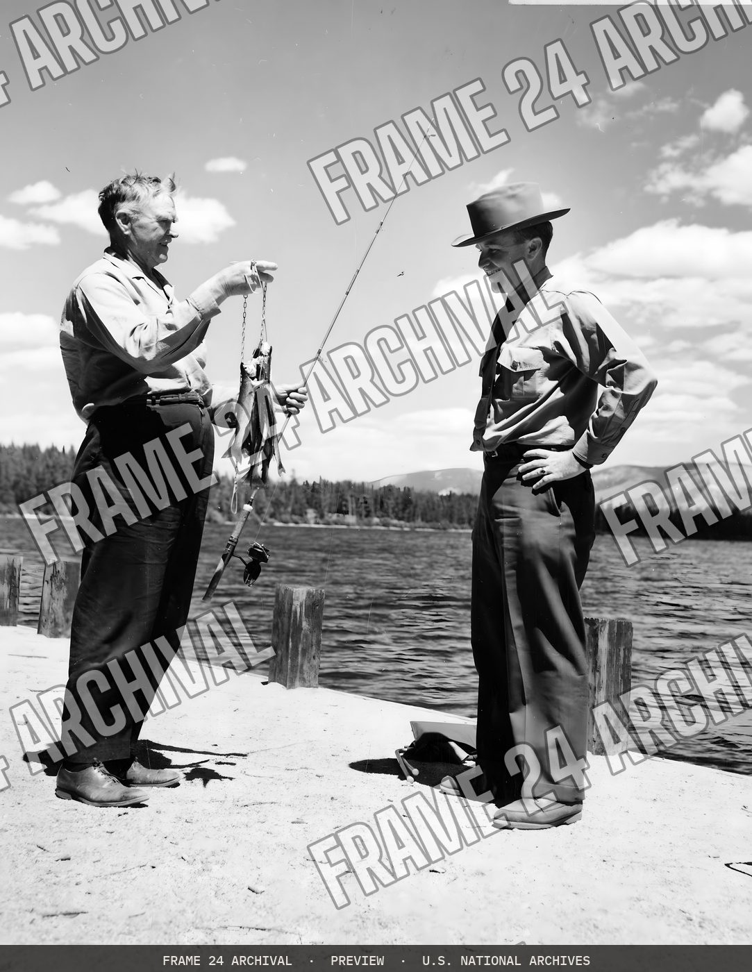 Fishing - Idaho, restored vintage black and white photograph