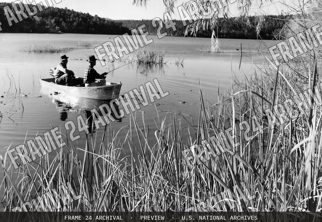 Fishing - Oklahoma, vintage black and white photograph