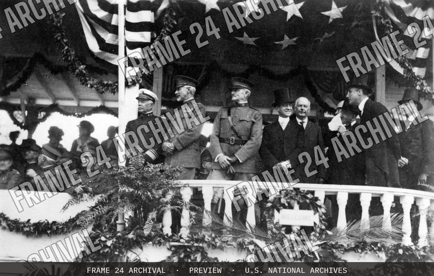 Franklin D. Roosevelt at an AEF Parade (1919), restored vintage black and white photograph