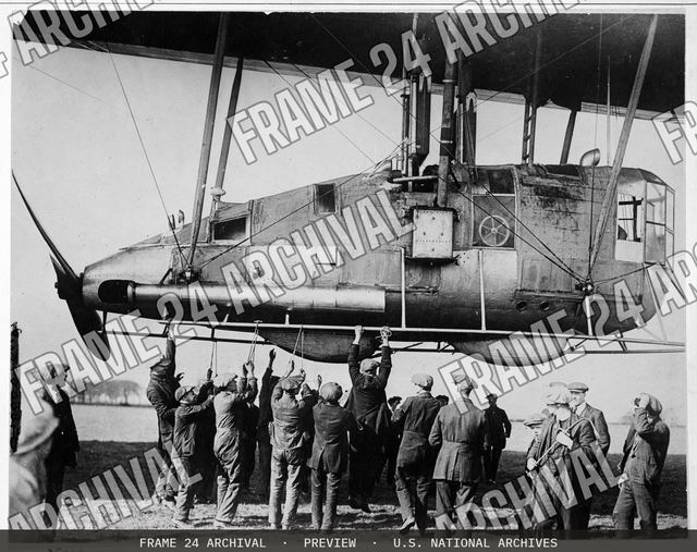 Gondola of R-34 Britain's largest airship, vintage black and white photograph