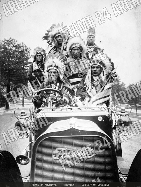 Indians in an automobile, vintage black and white photograph