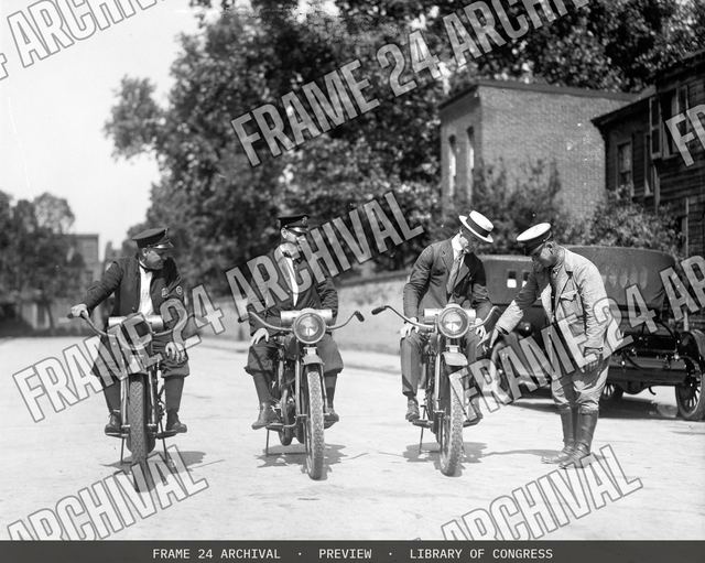 Men on motorcycles, 7/20/22, vintage black and white photograph