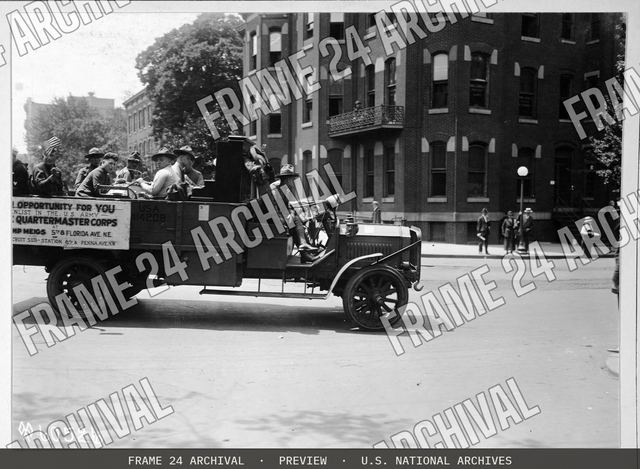Motor Transport Corps parade, Washington, D.C. Camp Meigs Jazz Band, Quartermaster Corps, vintage black and white photograph