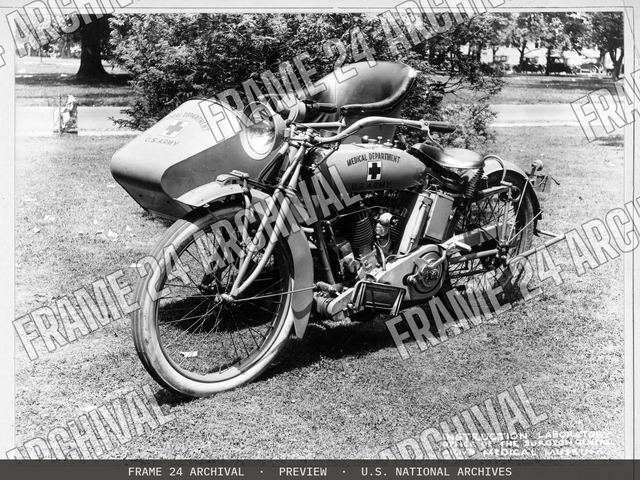Motor Vehicles - In Use - Motorcycle, side view, vintage black and white photograph