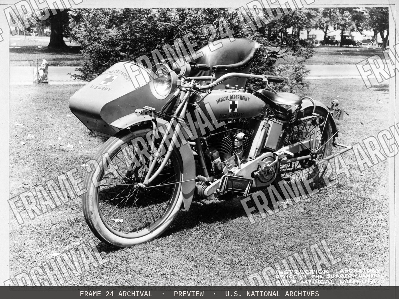Motor Vehicles - In Use - Motorcycle, side view, restored vintage black and white photograph
