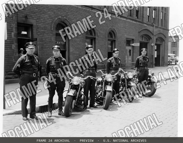 Motorcycle Patrol, Police Department, Canton, Ohio, vintage black and white photograph