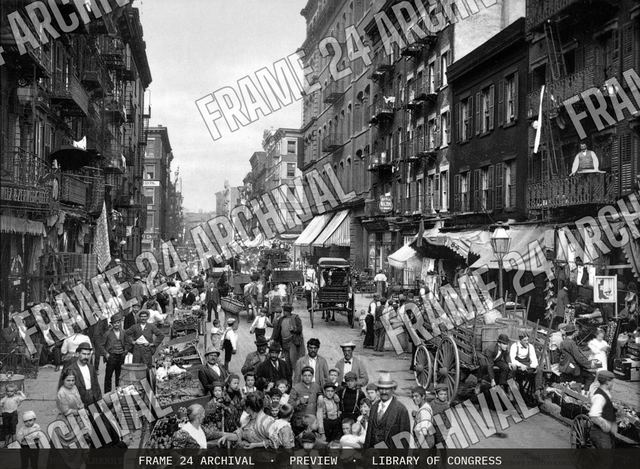 Mulberry Street, New York City, vintage black and white photograph