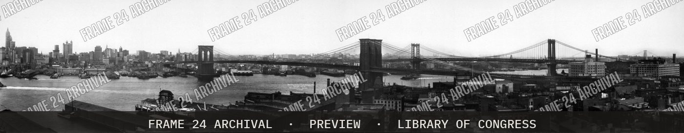 New York and East River bridges (1909), restored vintage black and white photograph