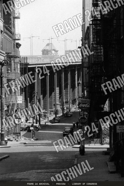 New York City street view, vintage black and white photograph