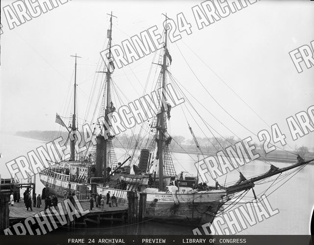 Old sailing ship "City of New York", vintage black and white photograph