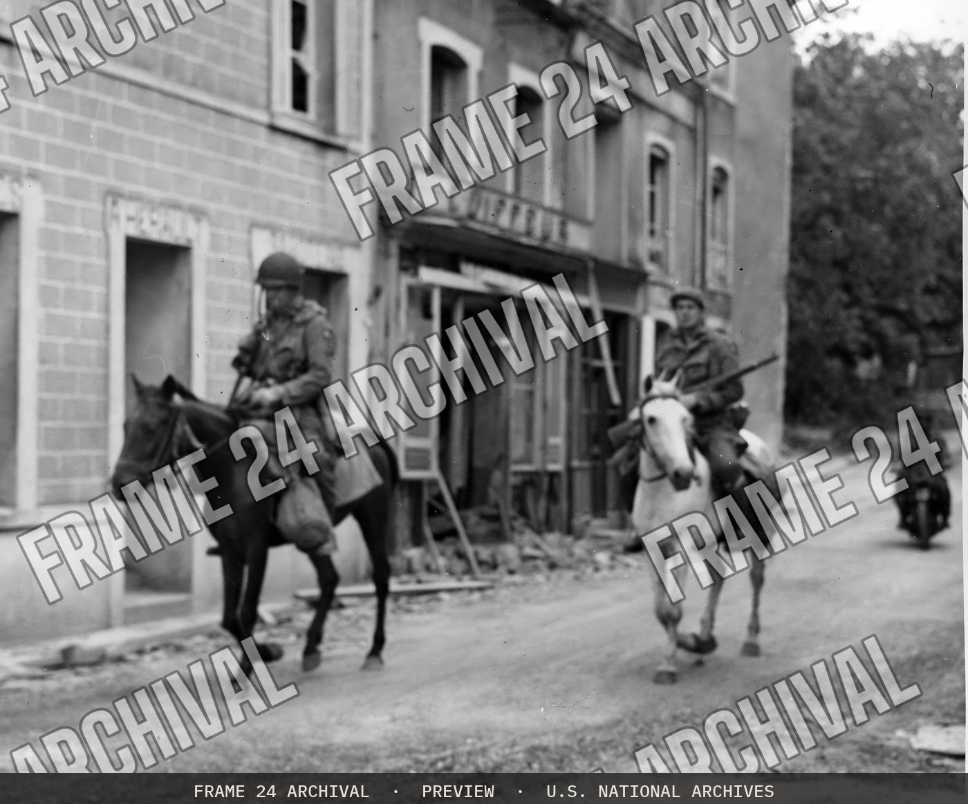 Paratroopers Riding Horses (1944), restored vintage black and white photograph