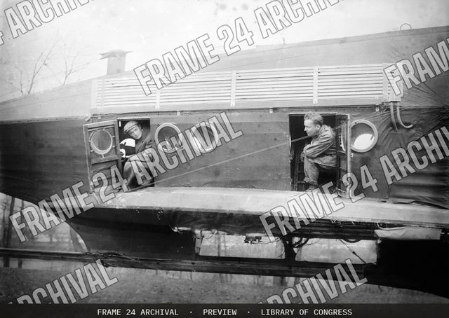 Passengers in Cooley airship, vintage black and white photograph