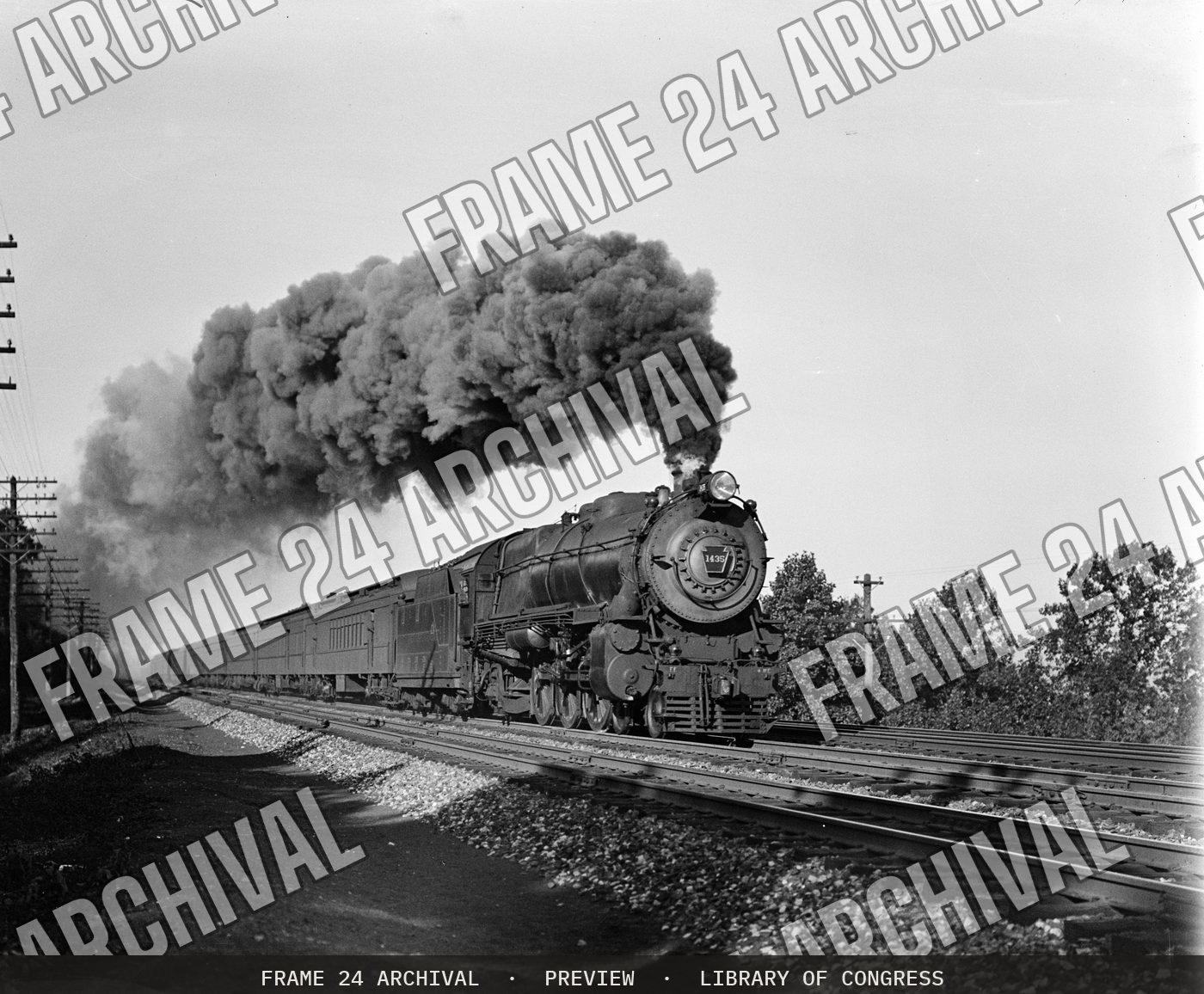Pennsylvania Railroad : Locomotive PRR 1435 (1929), restored vintage black and white photograph