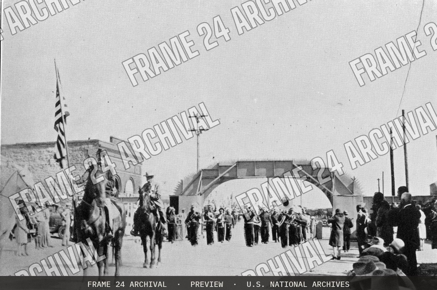 Photograph of a Military Parade Band, restored vintage black and white photograph