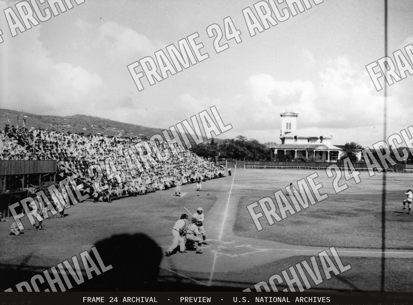 Photograph of baseball game, restored vintage black and white photograph