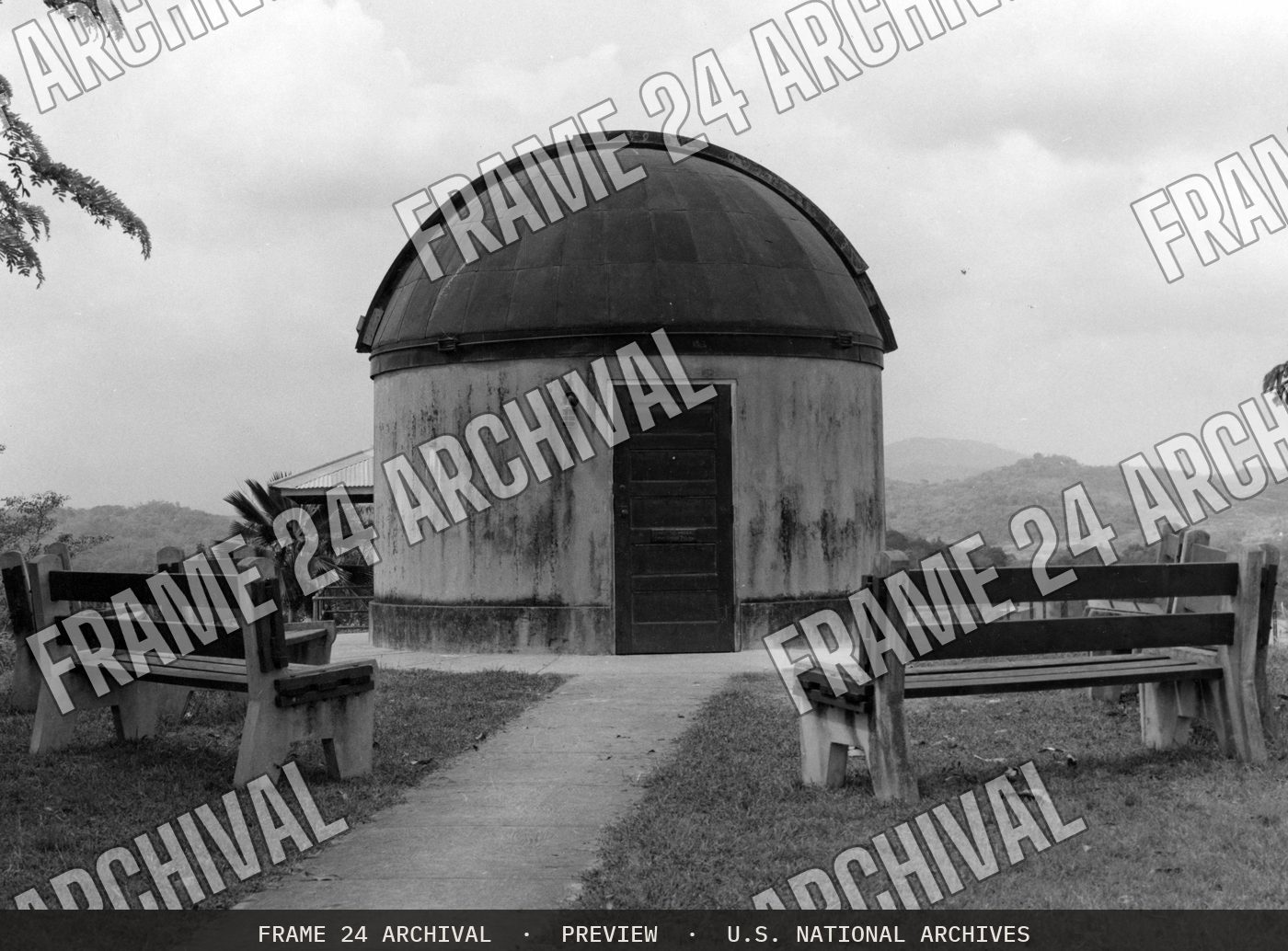 Photograph of Canal Zone Observatory (1941), restored vintage black and white photograph
