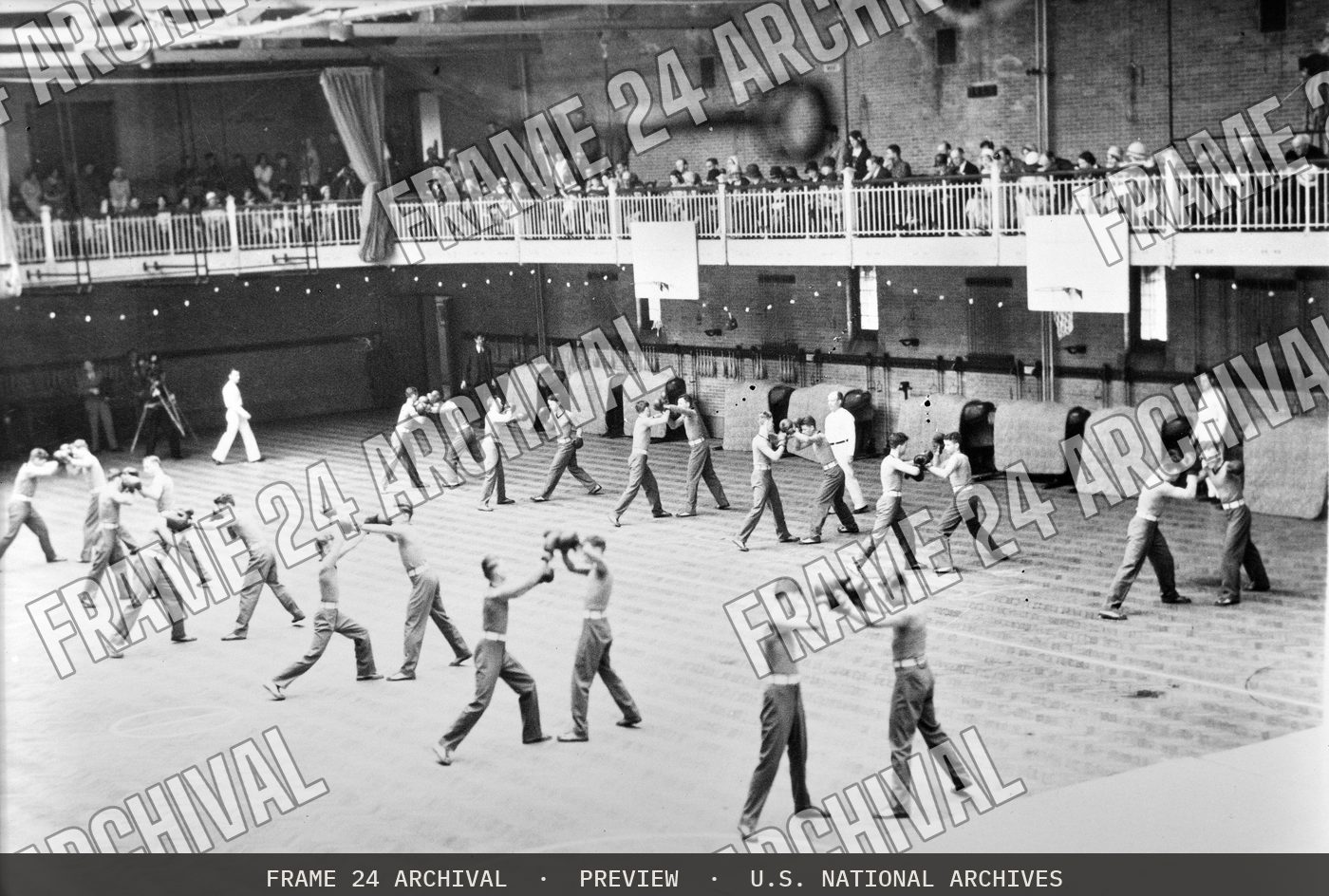 Photograph of June Week Activities: Boxing Exhibition (1931), restored vintage black and white photograph