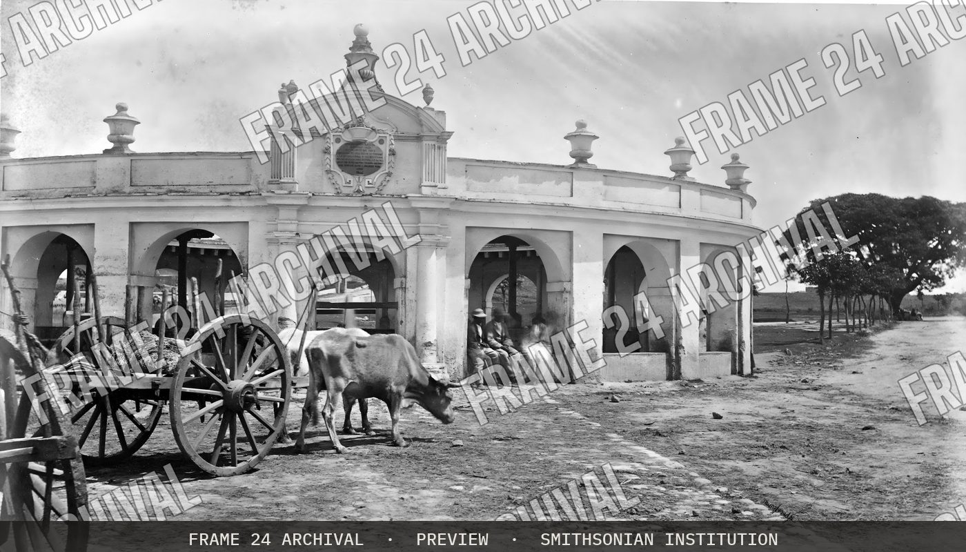 Public Laundry, Guatemala (1875), restored vintage black and white photograph
