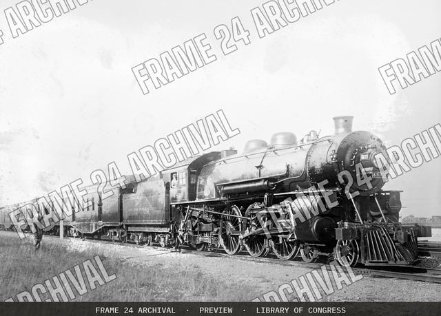Railroad locomotive, vintage black and white photograph