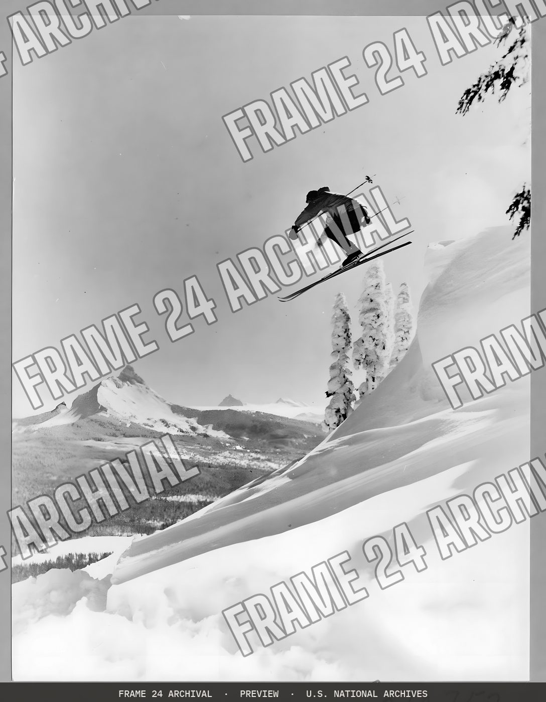 Skiing: Advanced Slopes, restored vintage black and white photograph