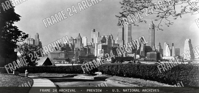 Skyline of New York City, from Governor's Island, New York, 1933, vintage black and white photograph