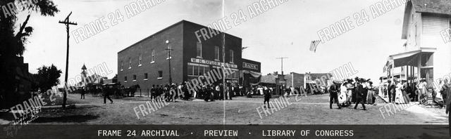 Street scene Barnes City, Iowa, vintage black and white photograph