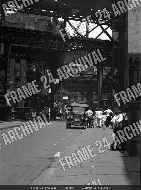 Street scene in New York City, vintage black and white photograph
