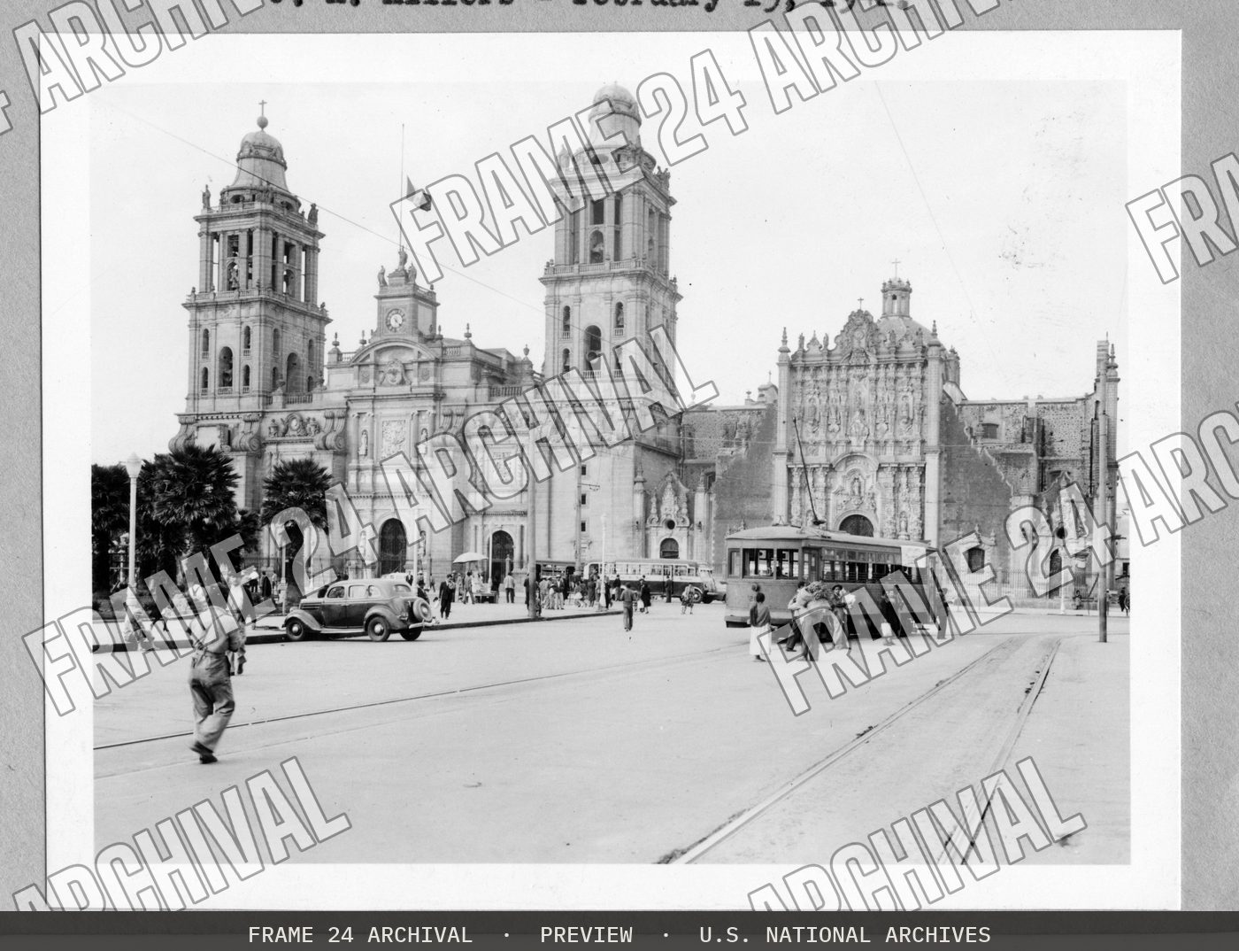 Street Scenes in Mexico City (1942), restored vintage black and white photograph