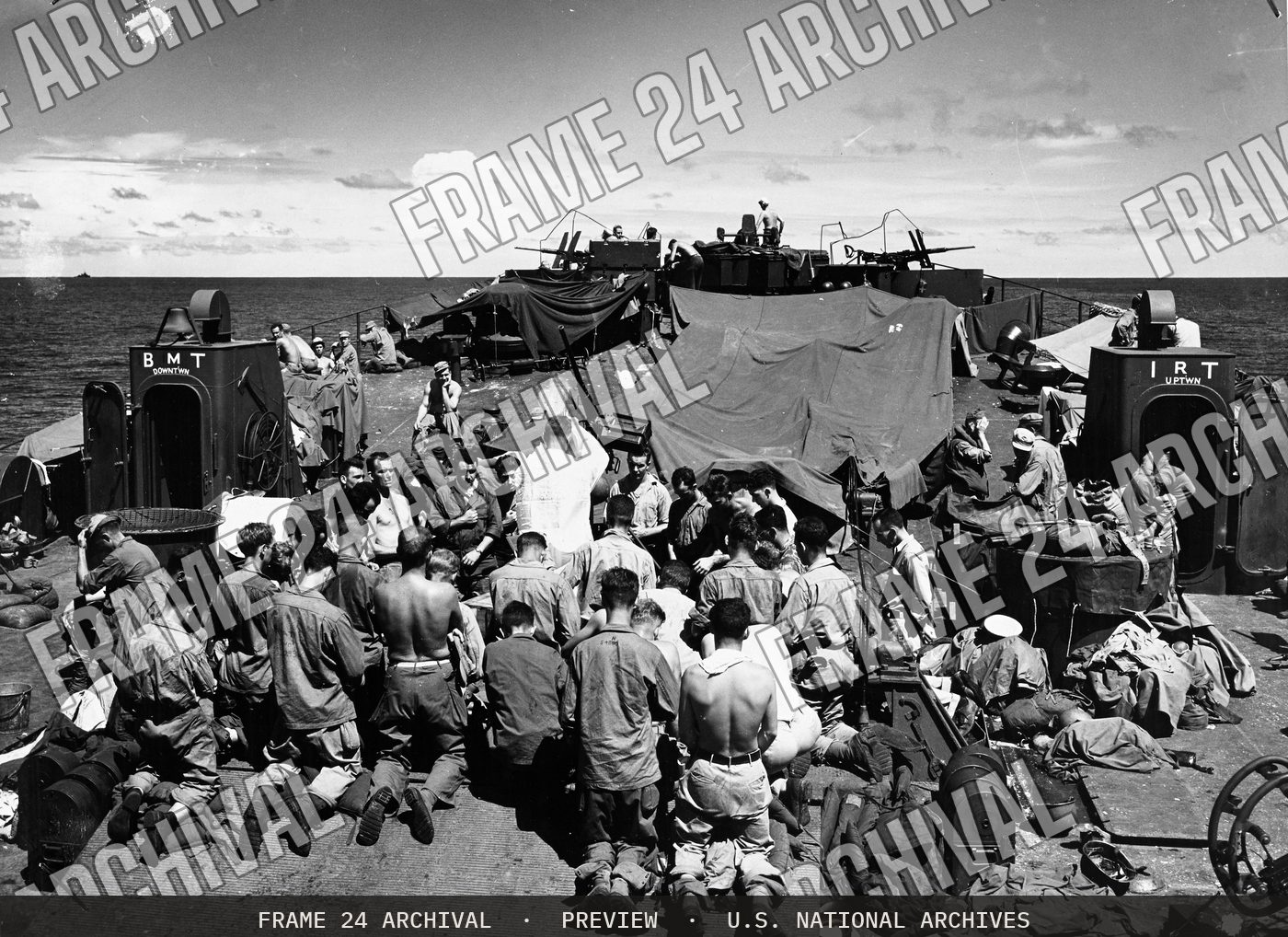 Subway Entrances Pop Up In South Pacific, restored vintage black and white photograph