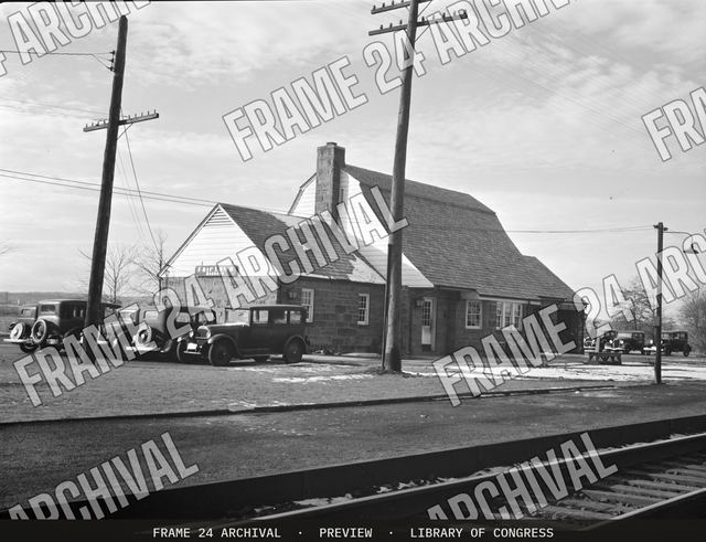 Train station. Radburn, New Jersey, vintage black and white photograph