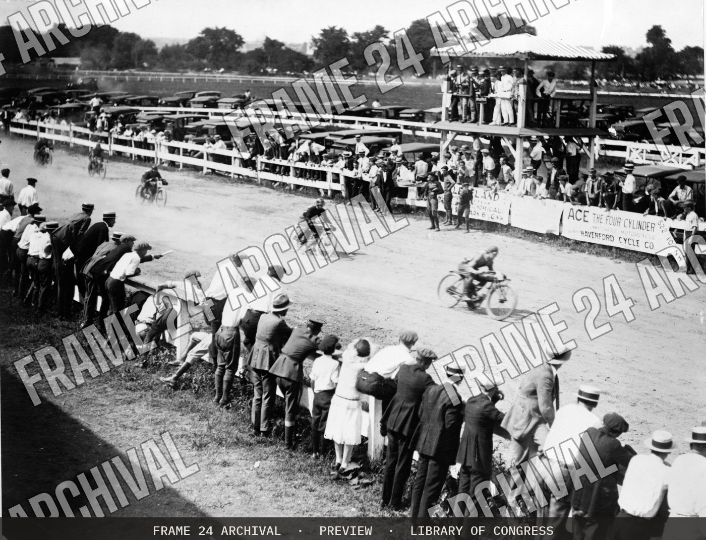 Unidentified motorcycle race, probably in the Washington, D.C. area (1920), restored vintage black and white photograph