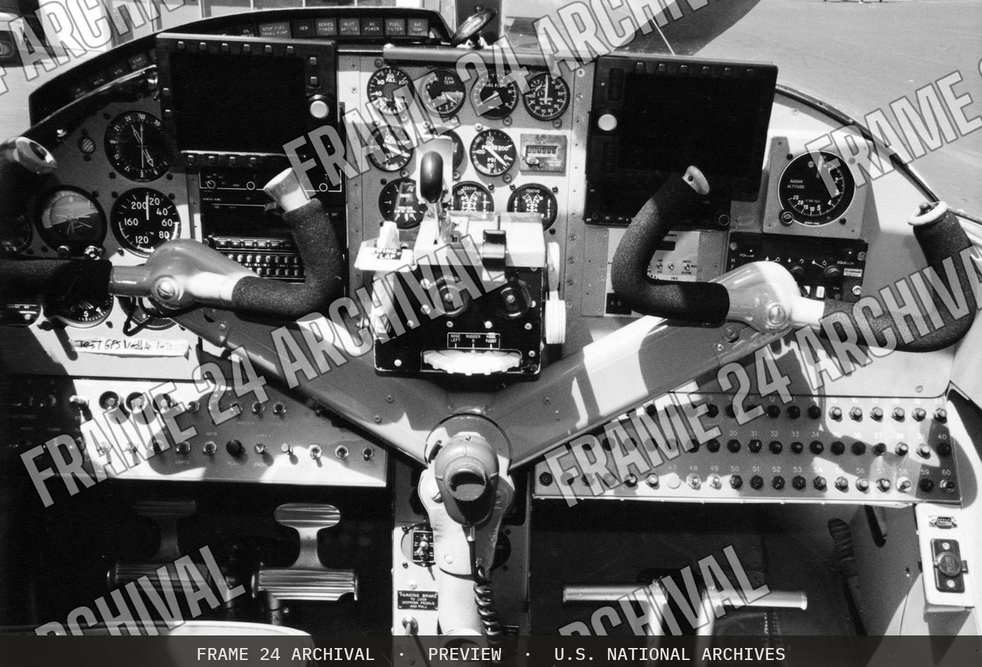 WOE153 Waterfowl Survey Airplane control panel, restored vintage black and white photograph