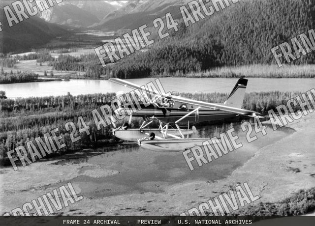 WOE154 Waterfowl Survey Airplane, vintage black and white photograph
