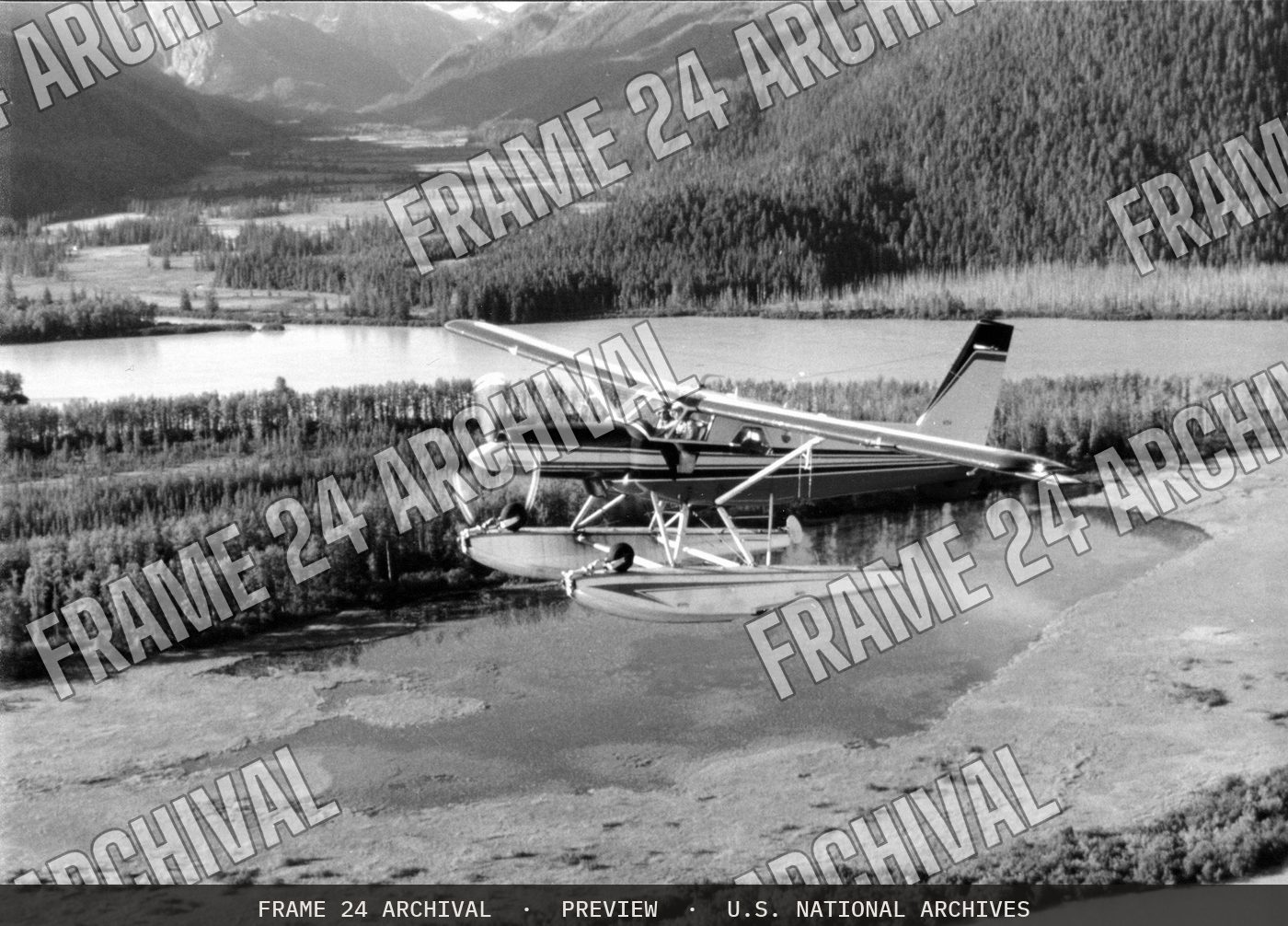 WOE154 Waterfowl Survey Airplane, restored vintage black and white photograph
