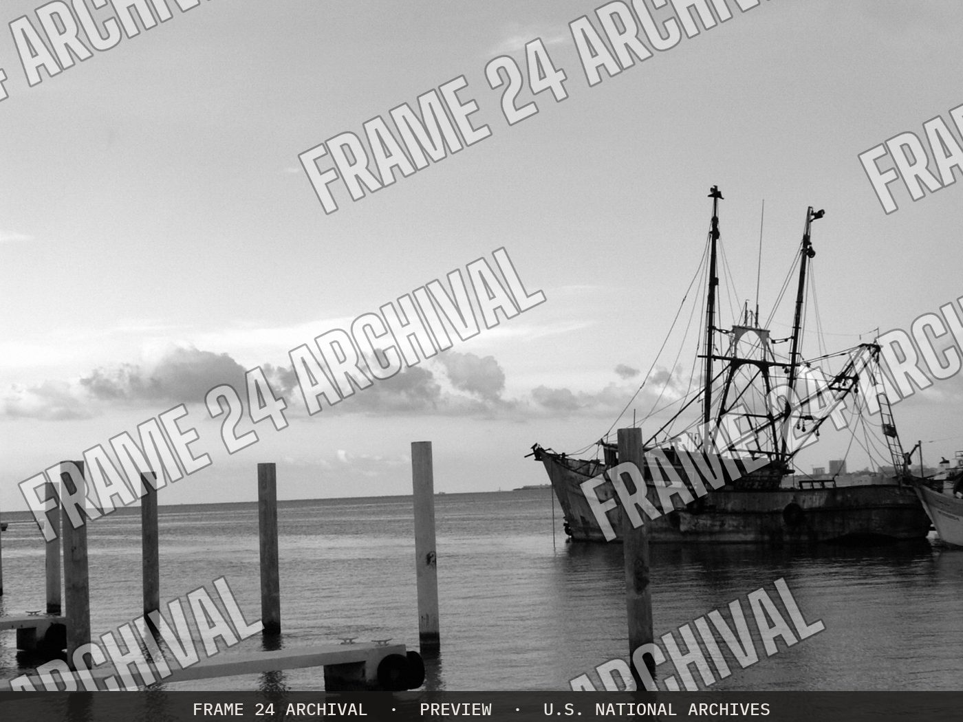 WOE183 Fishing Boat, restored vintage black and white photograph